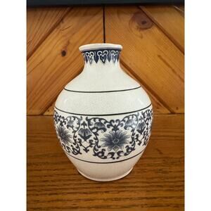 Vintage K’s Collection Blue White Vase Crackle Glaze Floral Chinoiserie Decor